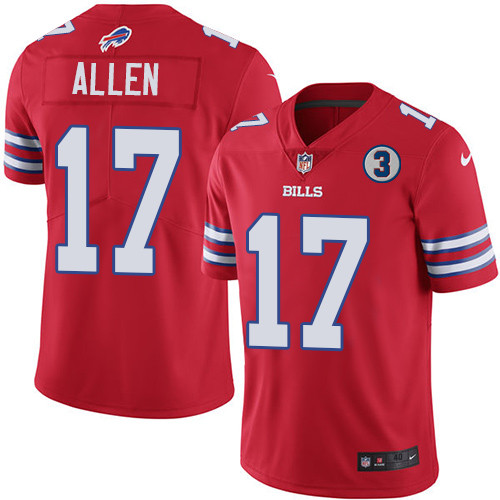 Men's Buffalo Bills #17 Josh Allen Red With NO.3 Patch Vapor Untouchable Limited Stitched Jersey